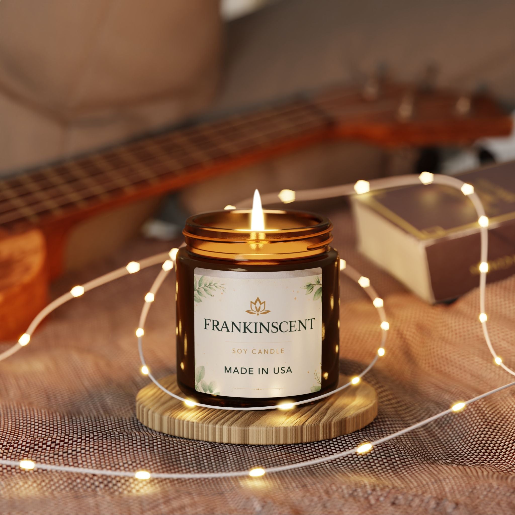 Frankinscent Soy Candle — Scented Amber Jar (Made in USA)