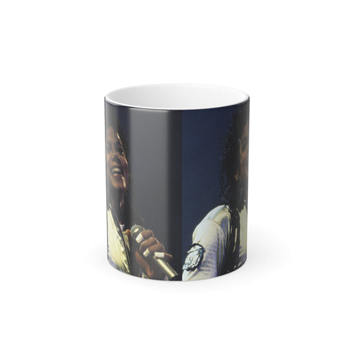 Color-Changing 11oz Photo Mug — Vintage Singer Stage Design