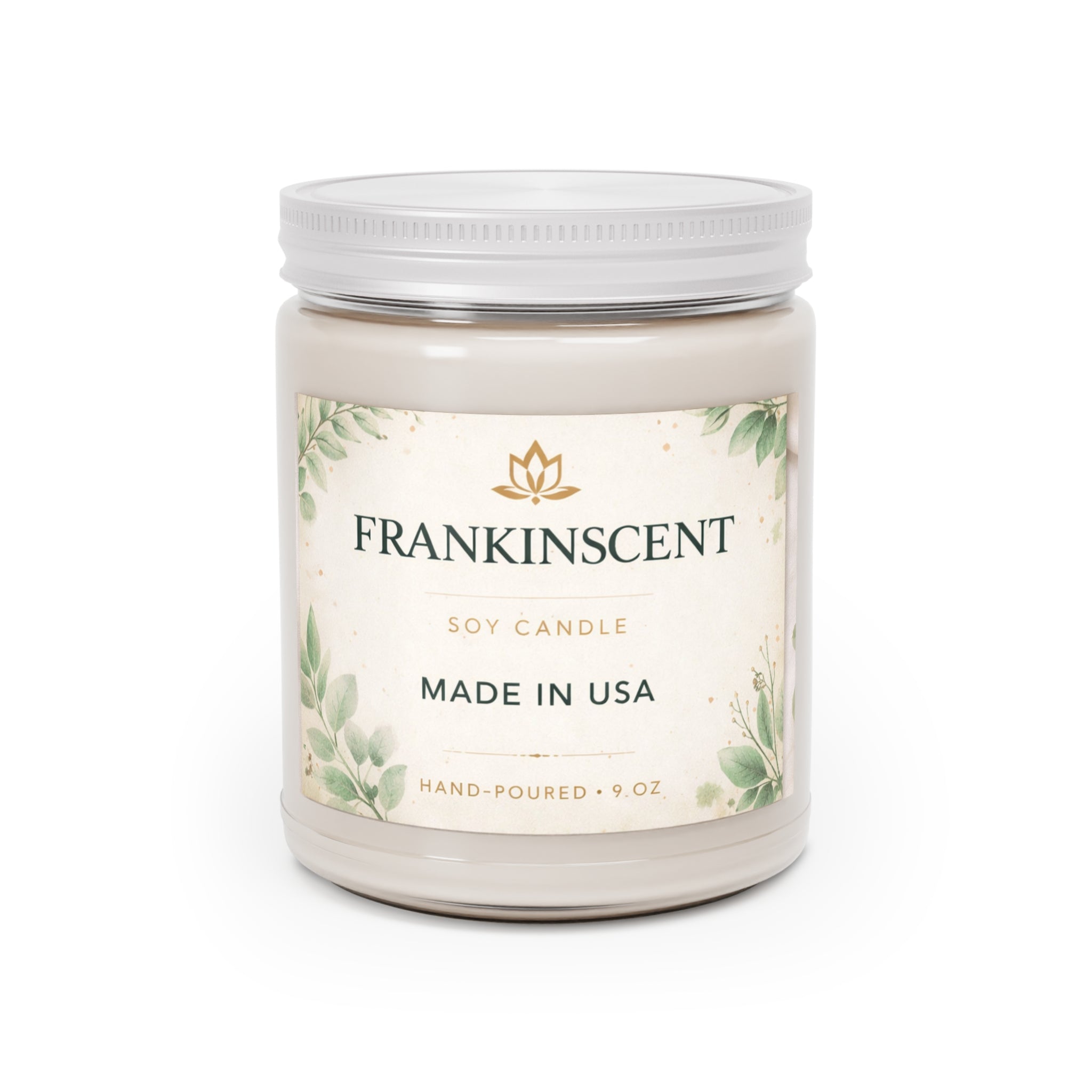 Frankinscent 9oz Soy Candle Jar — Hand-Poured Scented Candle (White Lid)