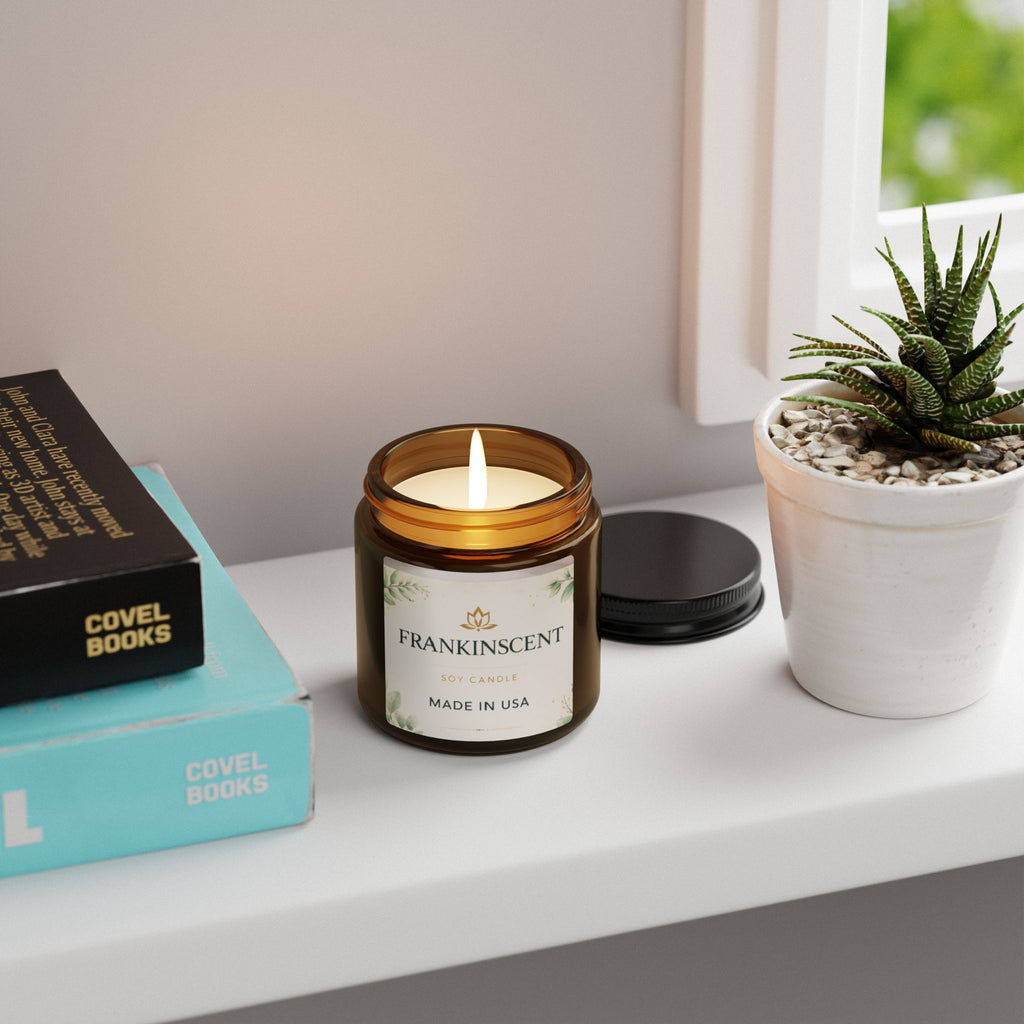 Frankinscent Soy Candle — Scented Amber Jar (Made in USA)