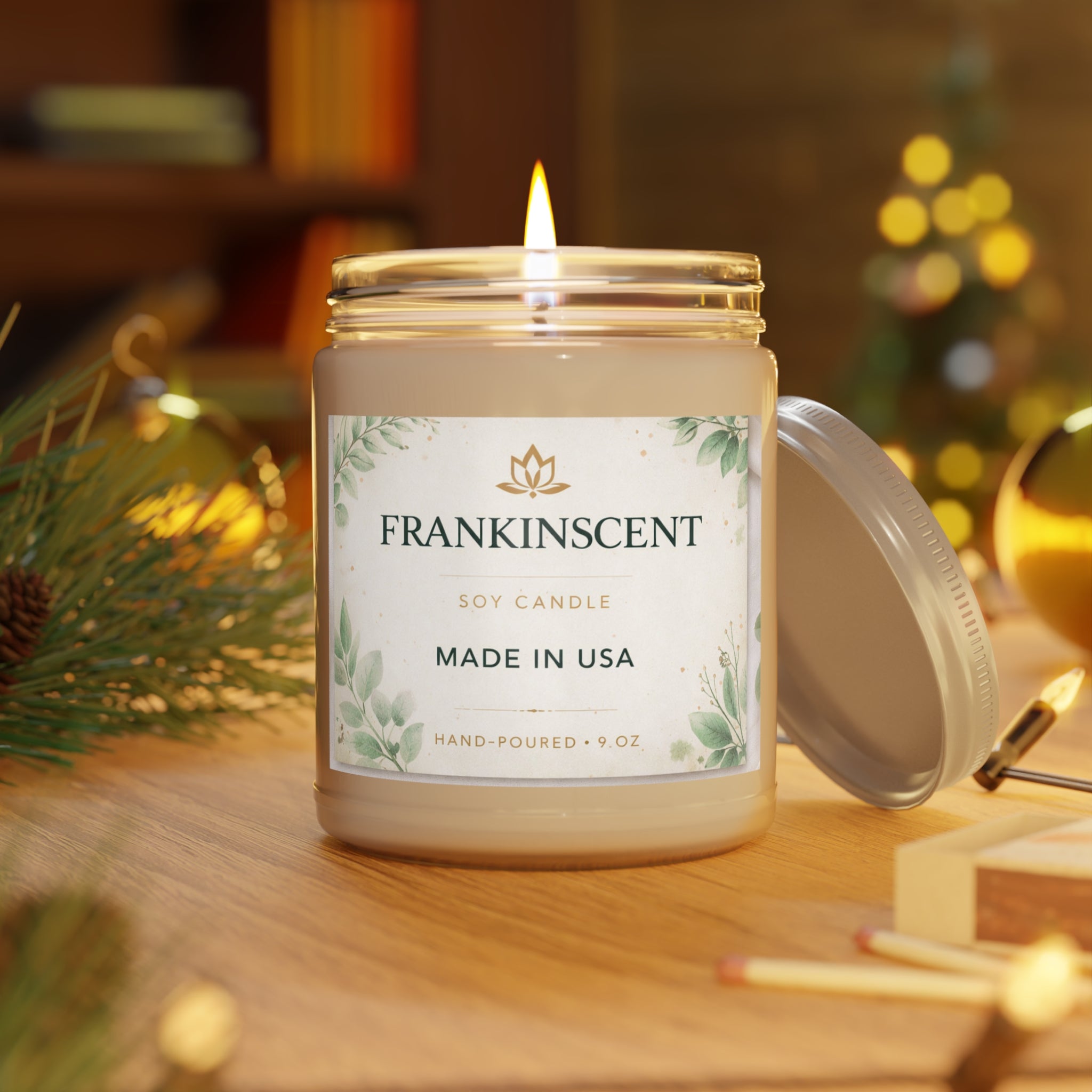 Frankinscent 9oz Soy Candle Jar — Hand-Poured Scented Candle (White Lid)