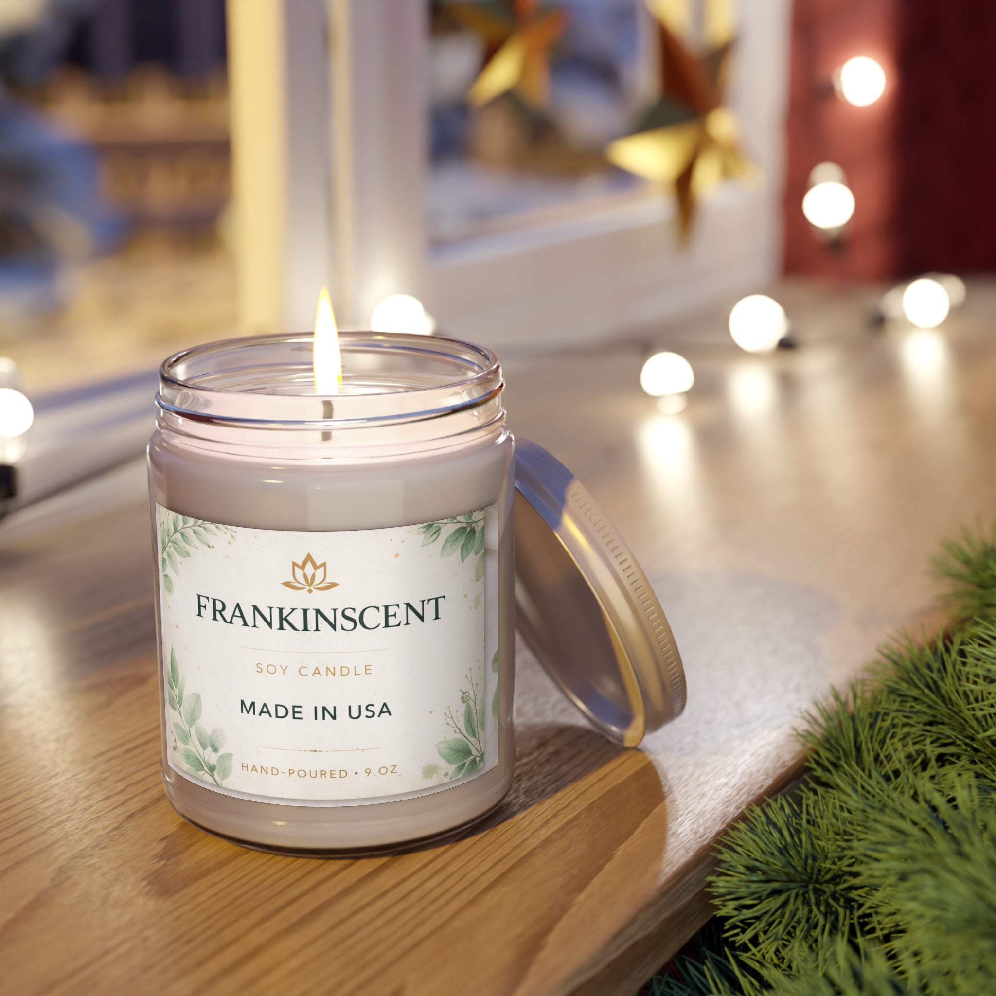 Frankinscent 9oz Soy Candle Jar — Hand-Poured Scented Candle (White Lid)