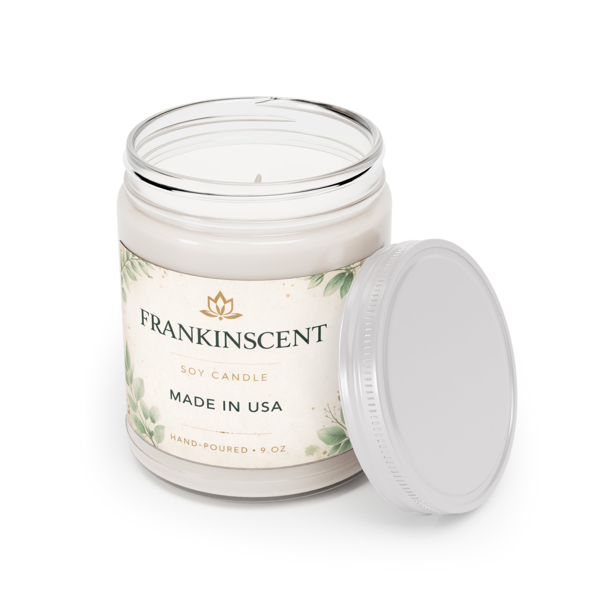Frankinscent 9oz Soy Candle Jar — Hand-Poured Scented Candle (White Lid)