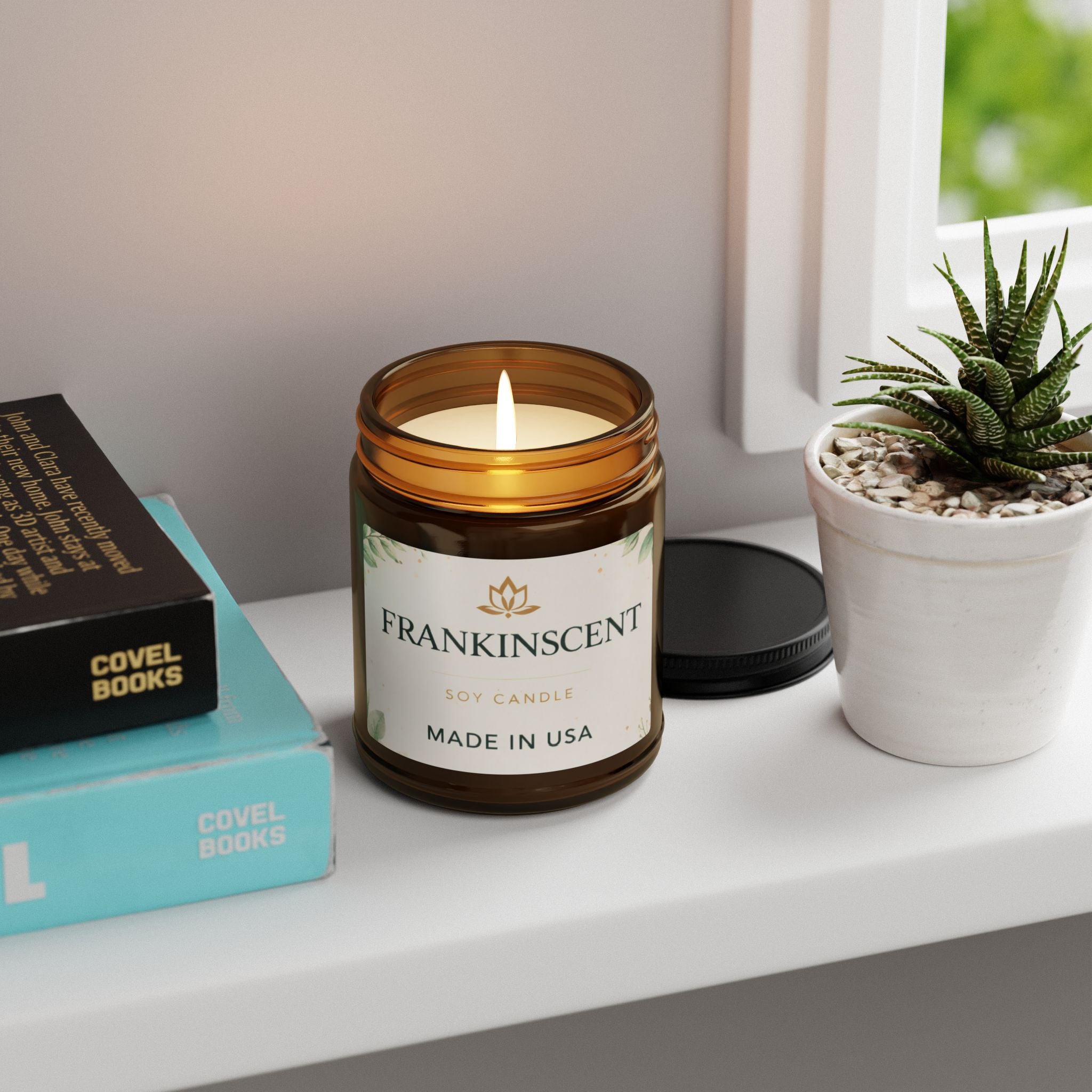 Frankinscent Soy Candle — Scented Amber Jar (Made in USA)